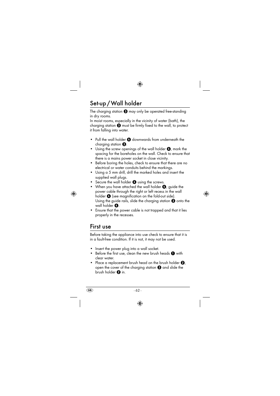 Set-up / wall holder, First use | Dentalux DAZ 2.4 A2 User Manual | Page 65 / 74