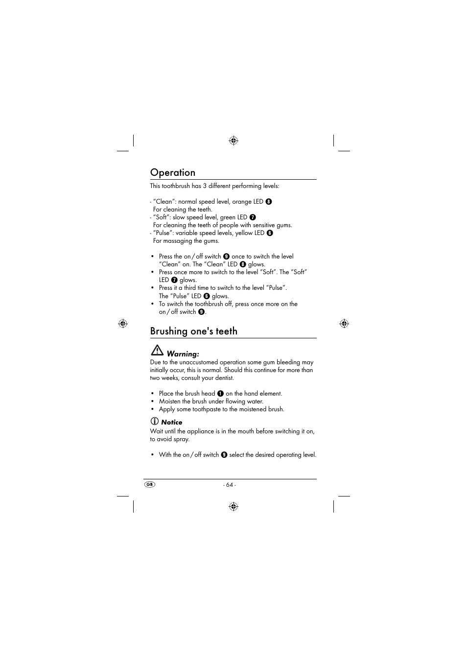 Operation, Brushing one's teeth | Dentalux DAZ 2.4 A2 User Manual | Page 67 / 74