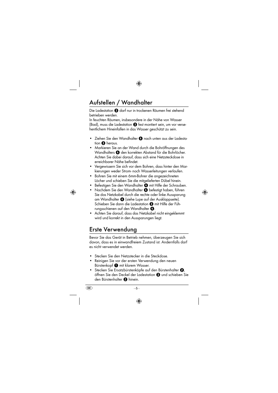 Aufstellen / wandhalter, Erste verwendung | Dentalux DAZ 2.4 A2 User Manual | Page 9 / 74