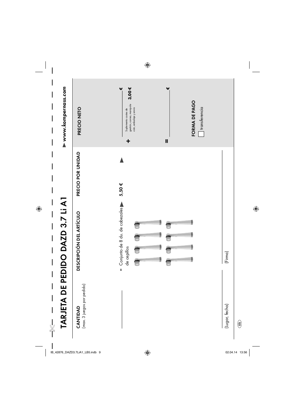 Ta r jet a de pedido d azd 3.7 li a1 | Dentalux DAZD 3.7 Li A1 User Manual | Page 12 / 40