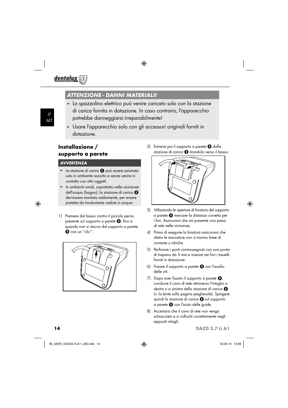 Attenzione - danni materiali | Dentalux DAZD 3.7 Li A1 User Manual | Page 17 / 40