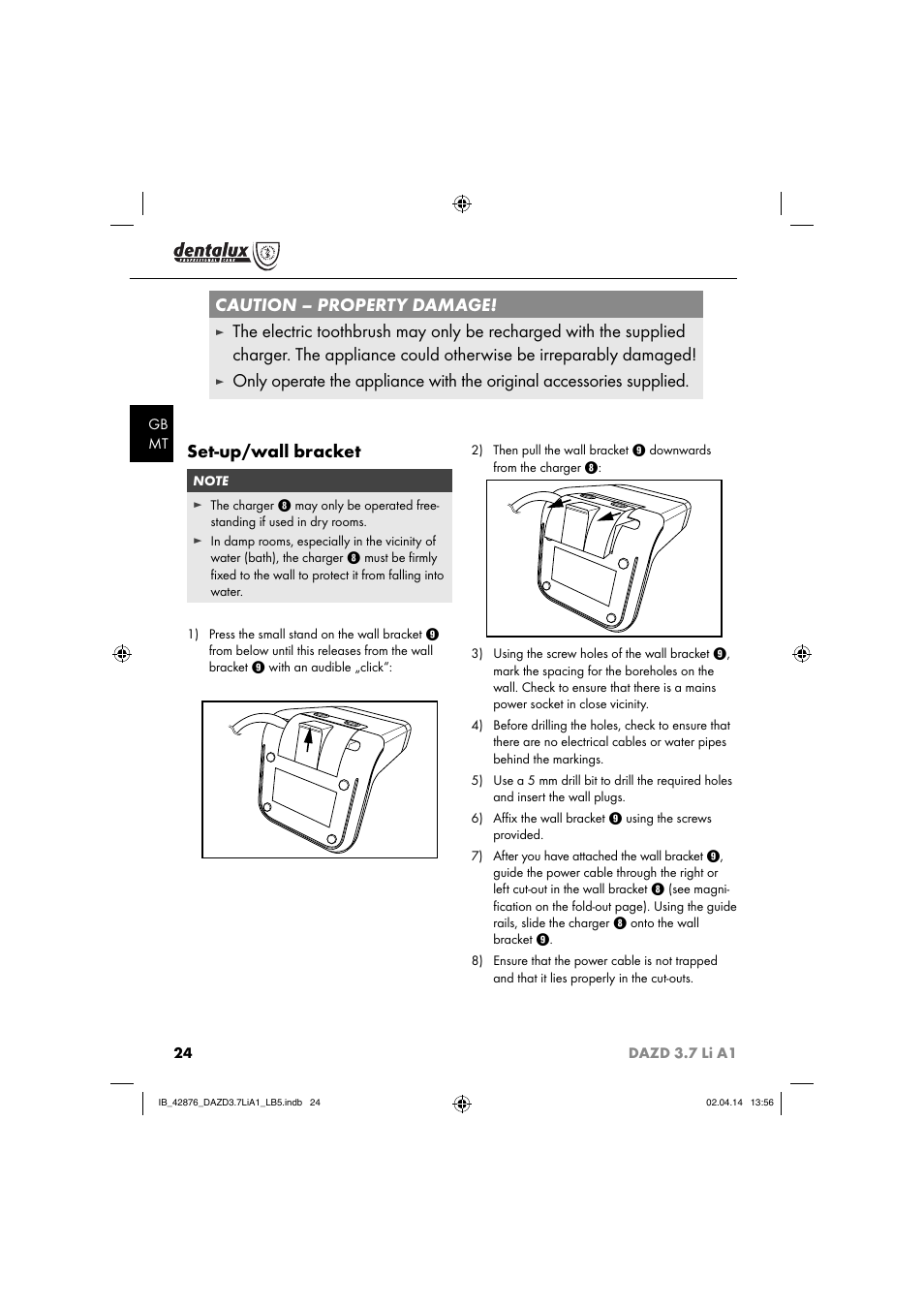 Caution – property damage | Dentalux DAZD 3.7 Li A1 User Manual | Page 27 / 40