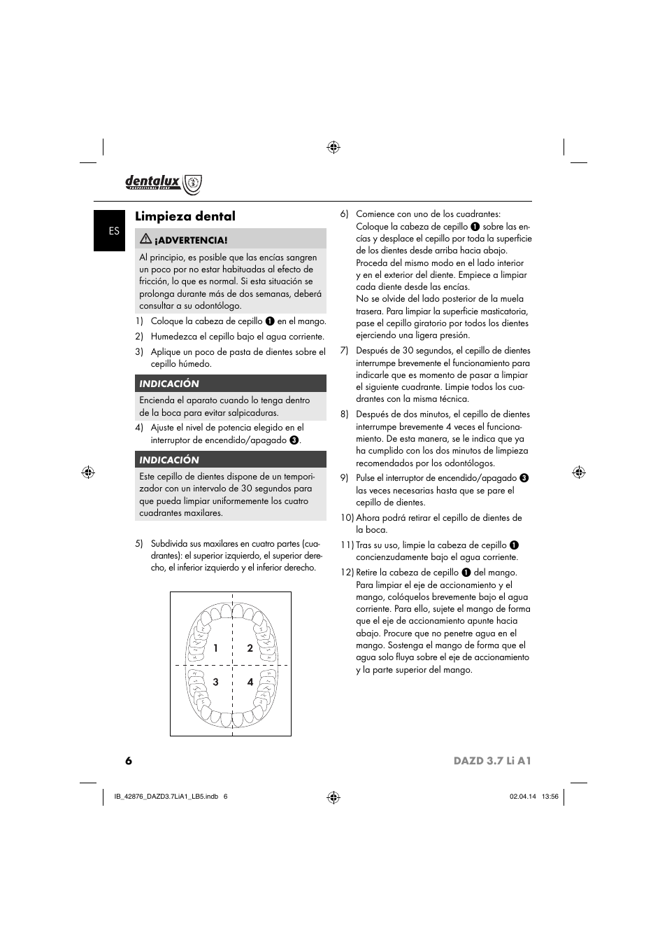 Limpieza dental | Dentalux DAZD 3.7 Li A1 User Manual | Page 9 / 40