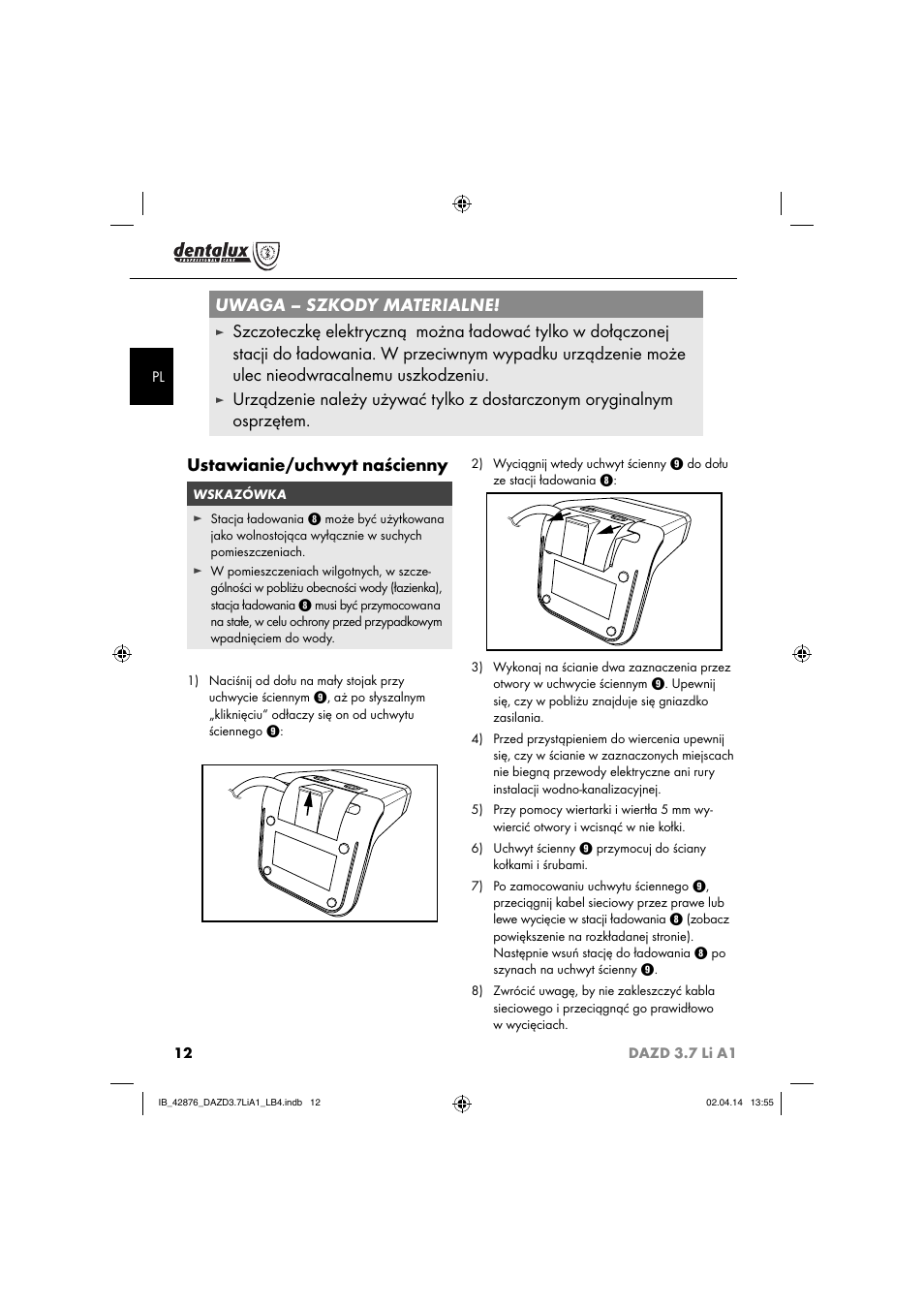 Uwaga – szkody materialne | Dentalux DAZD 3.7 Li A1 User Manual | Page 15 / 30