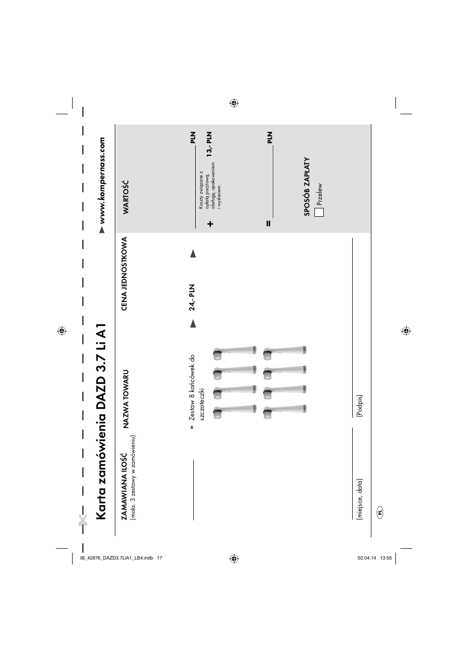 Ka rt a zamó wienia d azd 3.7 li a1 | Dentalux DAZD 3.7 Li A1 User Manual | Page 20 / 30
