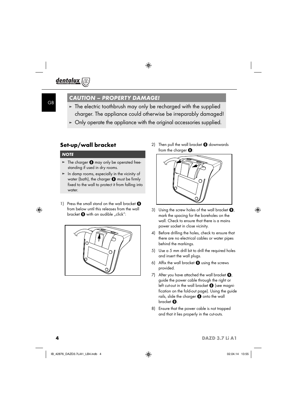 Caution – property damage | Dentalux DAZD 3.7 Li A1 User Manual | Page 7 / 30