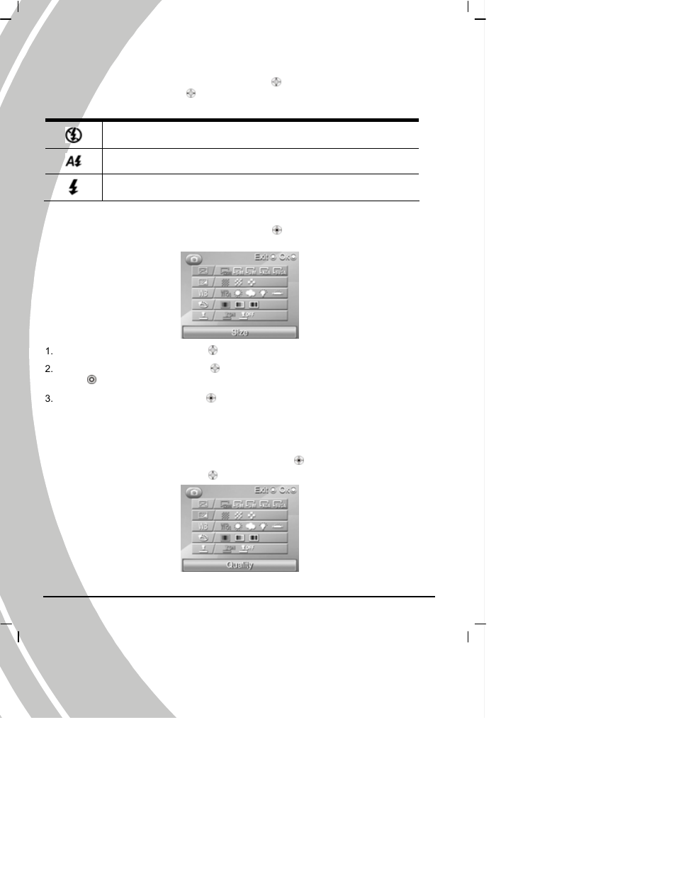 Setting the flash, Setting the size, Quality | DXG Technology DXG Digital Camera User Manual | Page 30 / 60