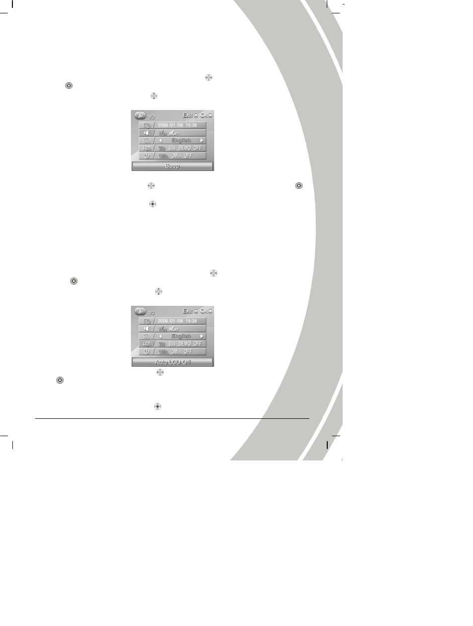 Setting the date and time, Setting the beep function, Setting the language | Auto display off | DXG Technology DXG Digital Camera User Manual | Page 35 / 60