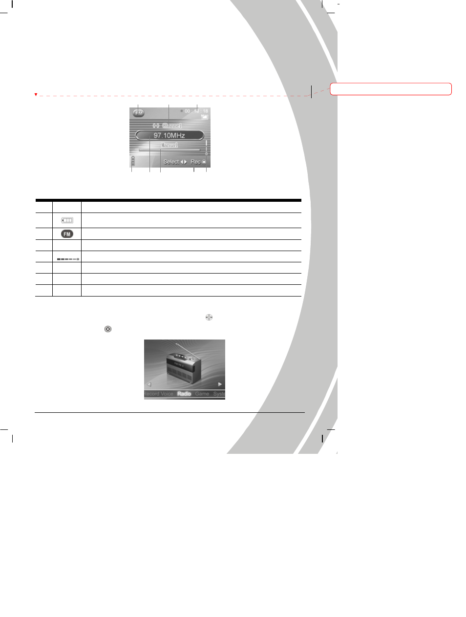 5 fm radio mode, Sound recording icon, Operation instructions | DXG Technology DXG Digital Camera User Manual | Page 39 / 60