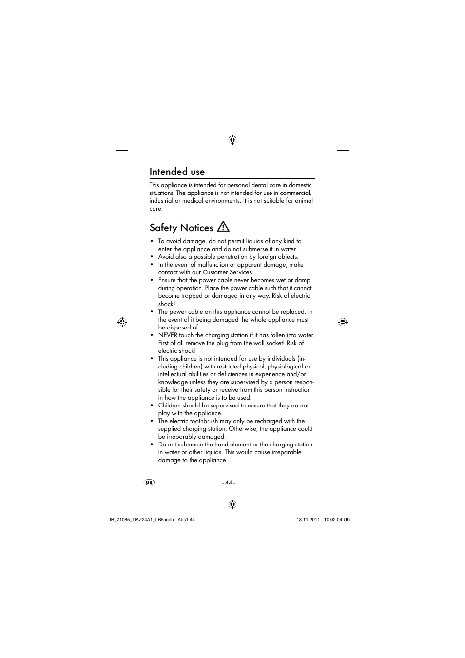 Intended use, Safety notices | Dentalux DAZ 2.4 A1 User Manual | Page 46 / 76