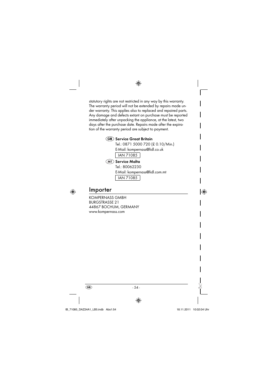 Importer | Dentalux DAZ 2.4 A1 User Manual | Page 56 / 76