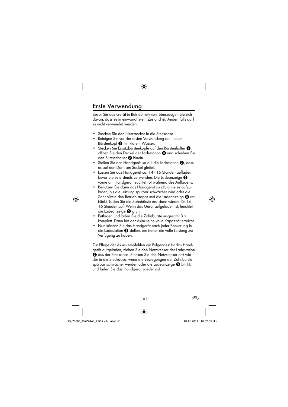 Erste verwendung | Dentalux DAZ 2.4 A1 User Manual | Page 63 / 76