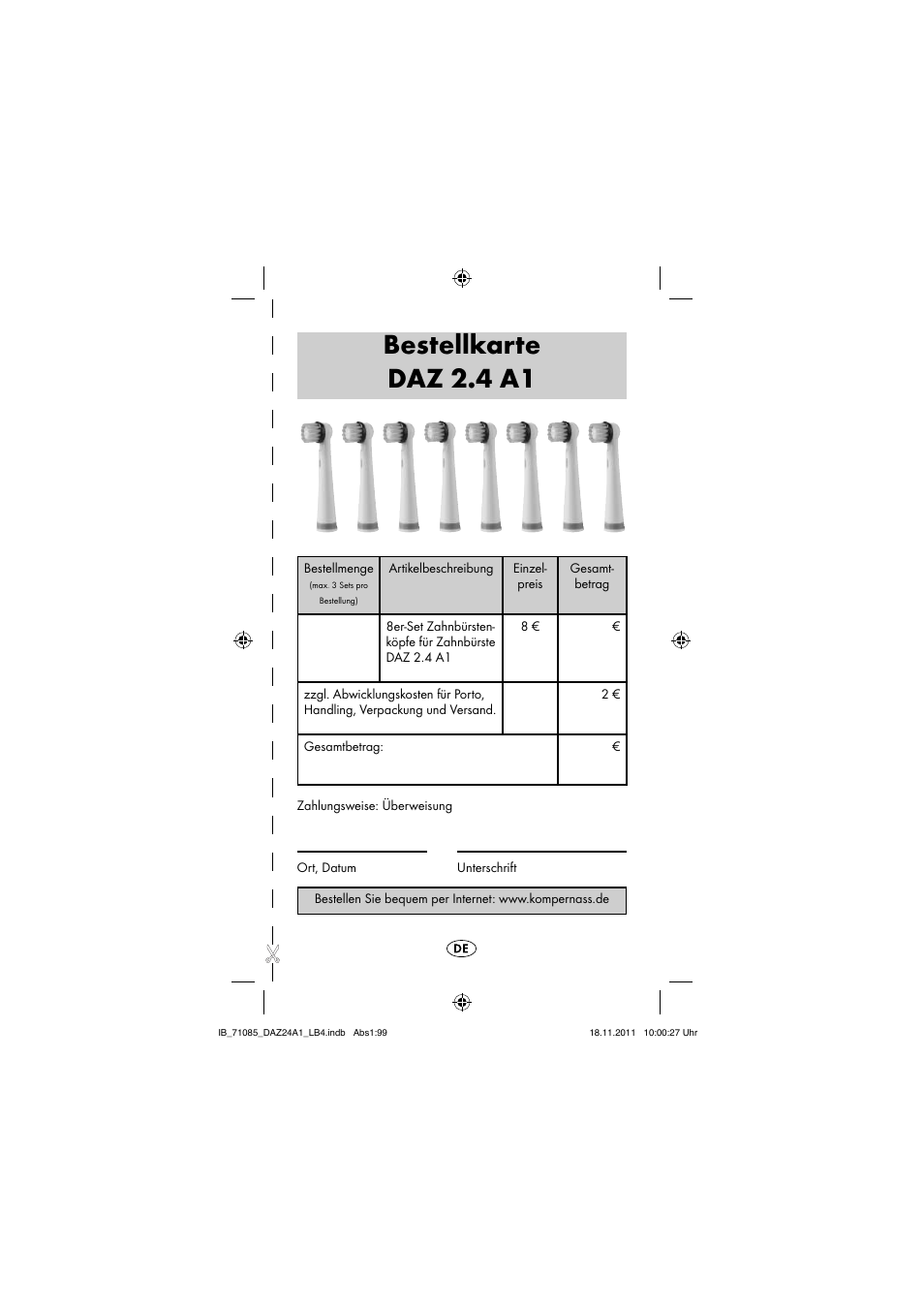 Bestellkarte daz 2.4 a1 | Dentalux DAZ 2.4 A1 User Manual | Page 101 / 106