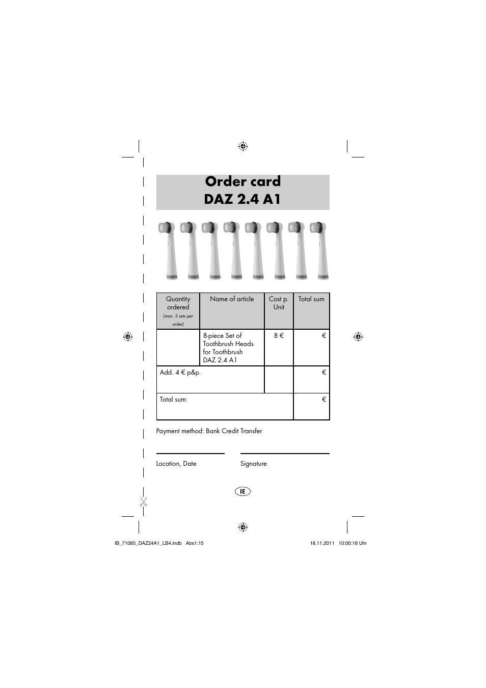 Order card daz 2.4 a1 | Dentalux DAZ 2.4 A1 User Manual | Page 17 / 106