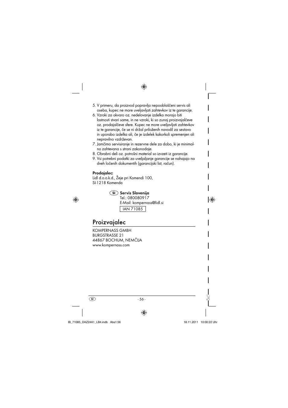 Proizvajalec | Dentalux DAZ 2.4 A1 User Manual | Page 58 / 106