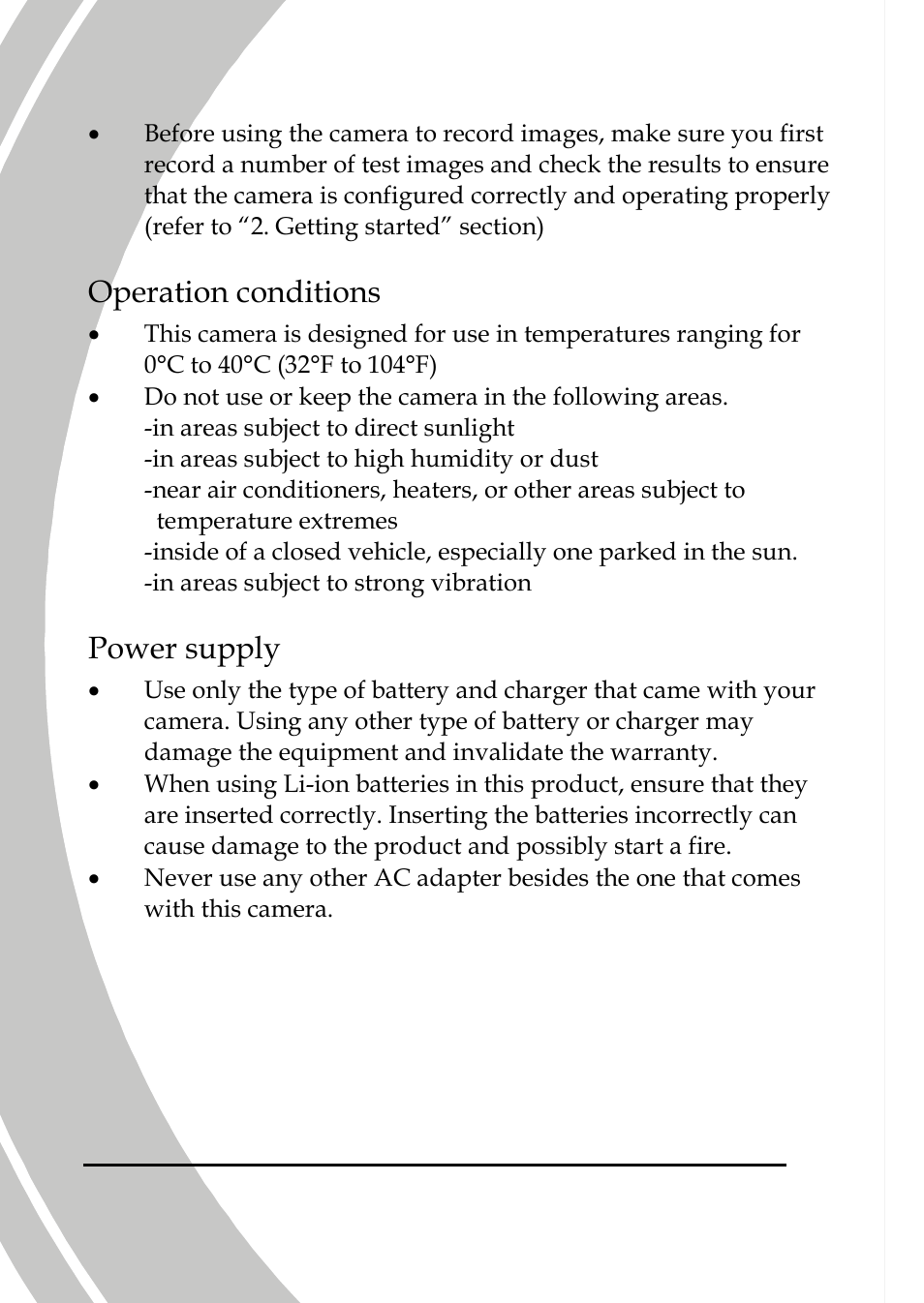 Operation conditions, Power supply | DXG Technology DXG-589V User Manual | Page 10 / 105