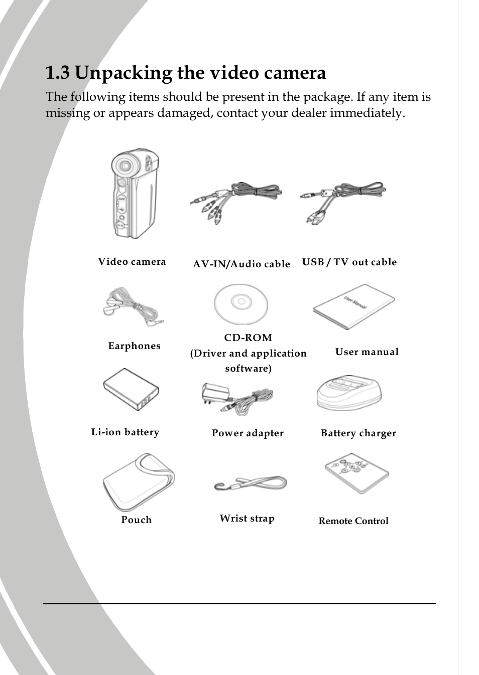 Unpacking the video camera, 3 unpacking the video camera | DXG Technology DXG-589V User Manual | Page 12 / 105