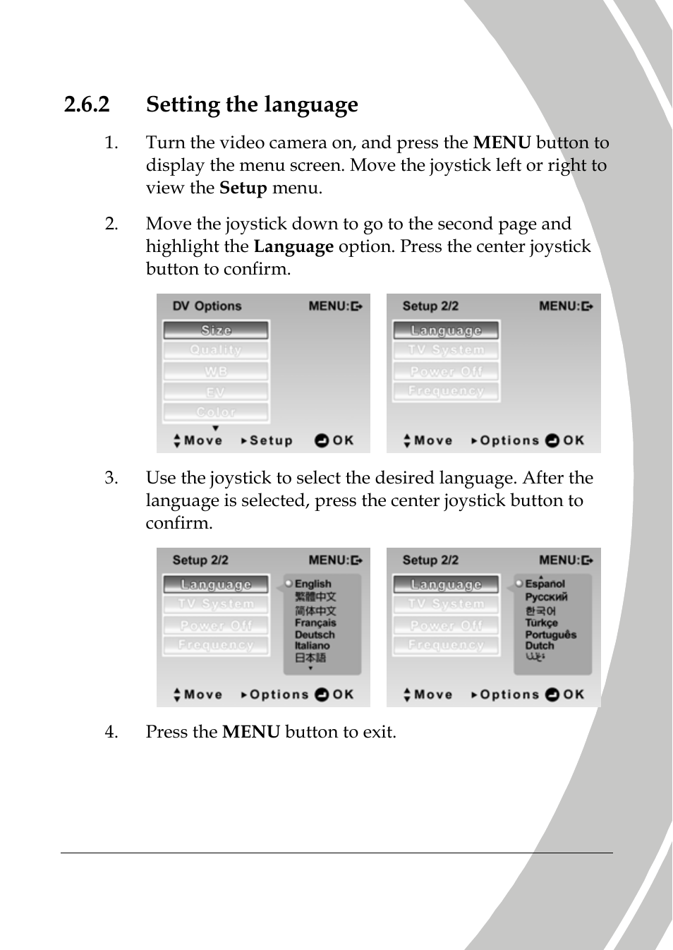 Setting the language, 2 setting the language | DXG Technology DXG-589V User Manual | Page 27 / 105