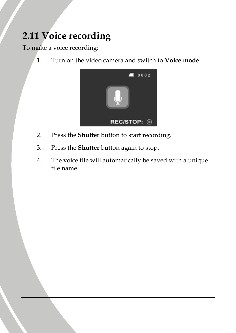 Voice recording, 11 voice recording | DXG Technology DXG-589V User Manual | Page 34 / 105