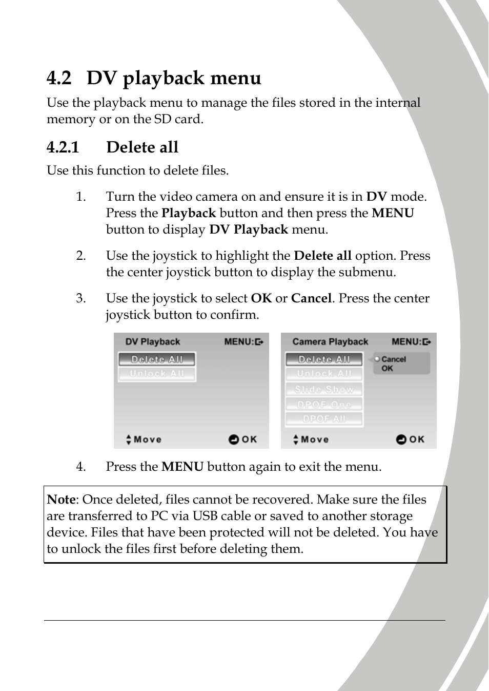 Dv playback menu, Delete all, 2 dv playback menu | 1 delete all | DXG Technology DXG-589V User Manual | Page 65 / 105