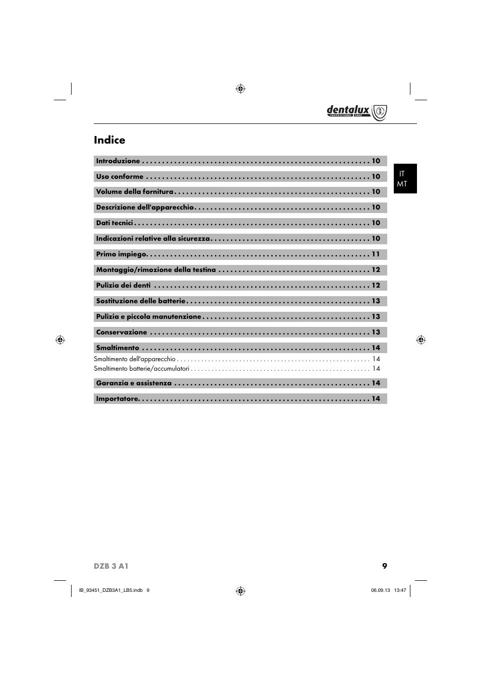 Indice | Dentalux DZB 3 A1 User Manual | Page 12 / 32