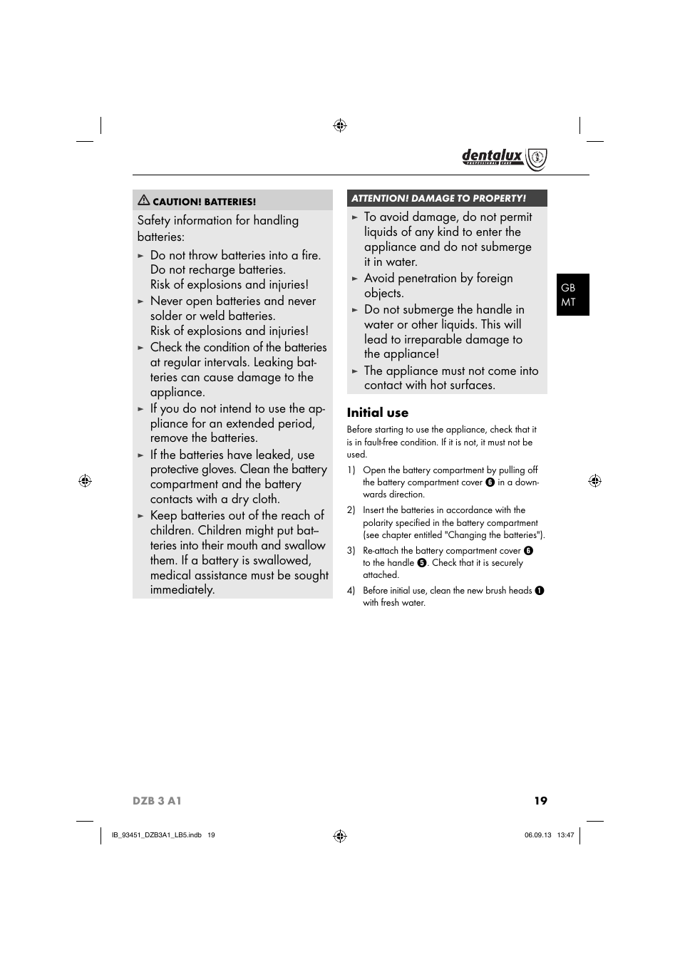 Safety information for handling batteries, Avoid penetration by foreign objects | Dentalux DZB 3 A1 User Manual | Page 22 / 32