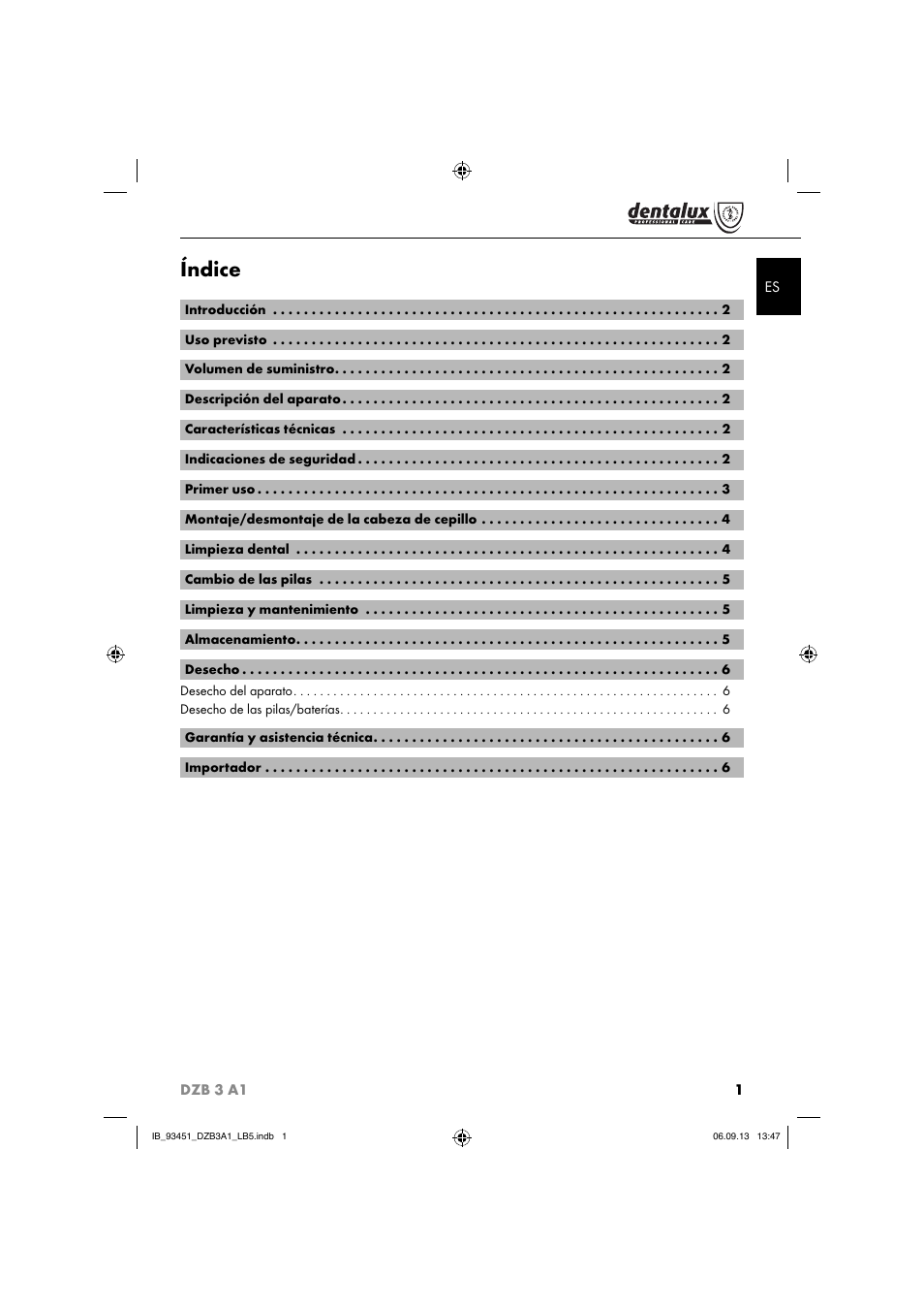 Índice | Dentalux DZB 3 A1 User Manual | Page 4 / 32