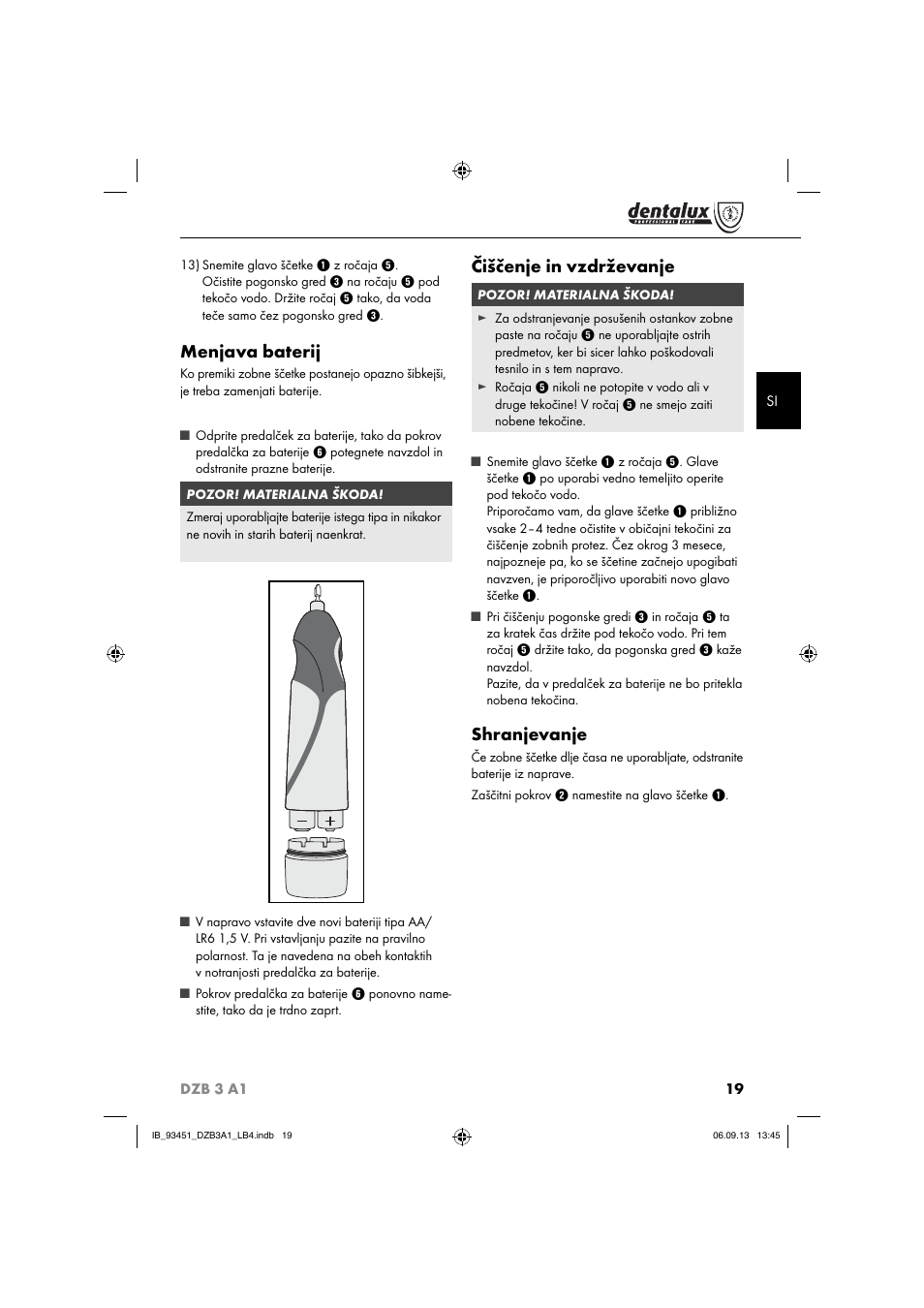 Menjava baterij, Čiščenje in vzdrževanje, Shranjevanje | Dentalux DZB 3 A1 User Manual | Page 22 / 40