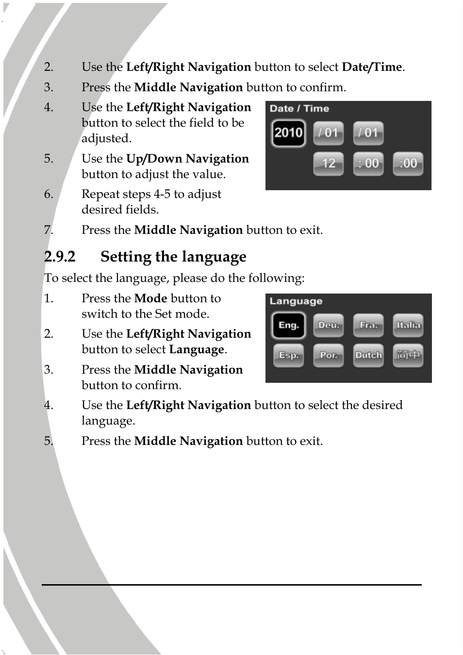 2 setting the language | DXG Technology DXG Sportster DXG-5B7V User Manual | Page 26 / 60