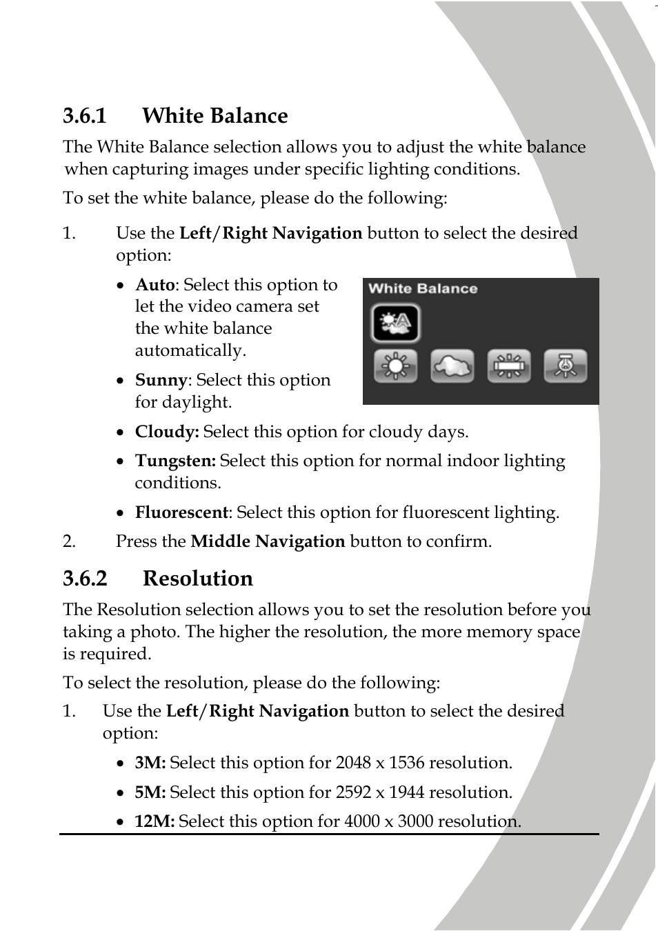 1 white balance, 2 resolution | DXG Technology DXG Sportster DXG-5B7V User Manual | Page 43 / 60