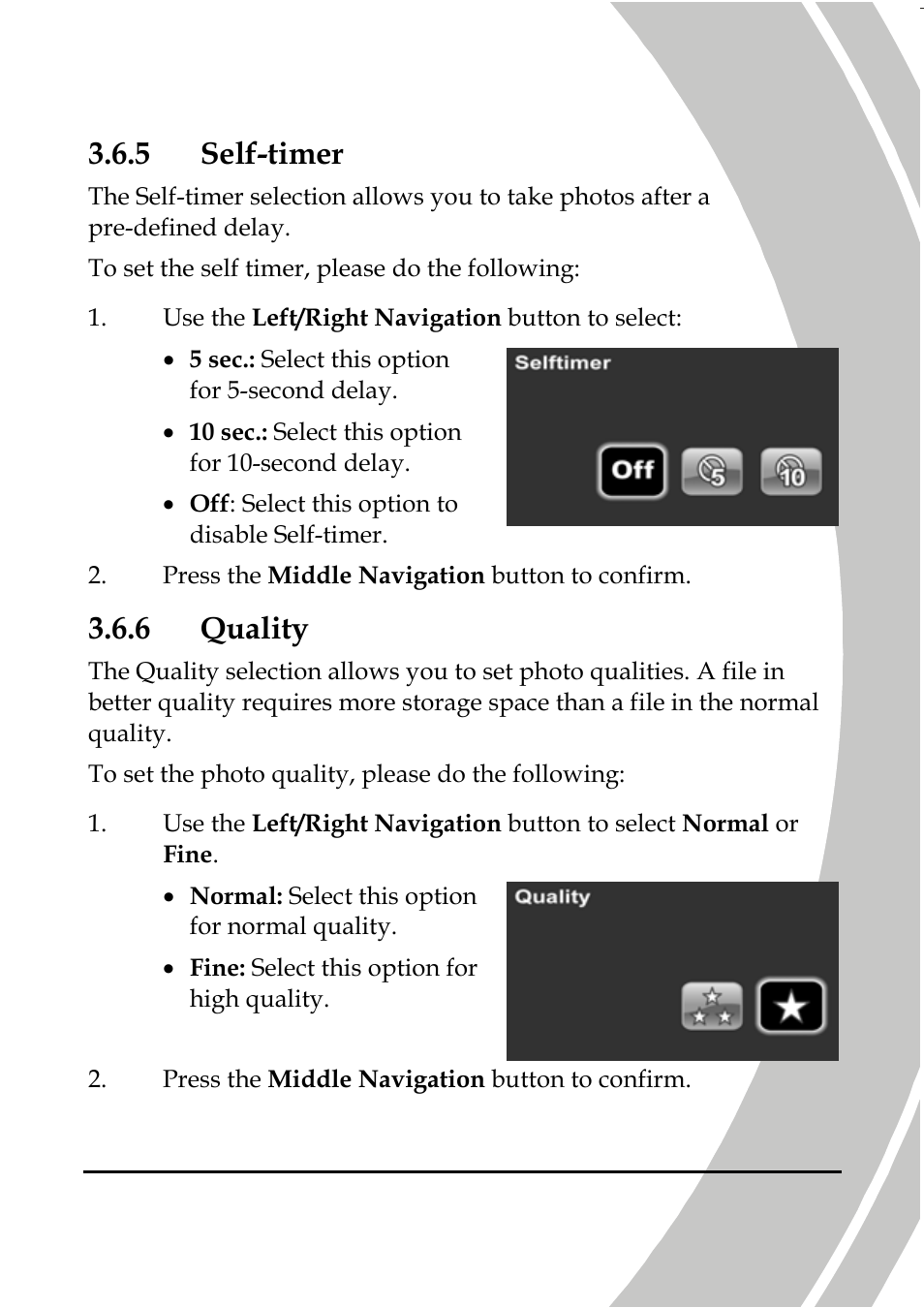 5 self-timer, 6 quality | DXG Technology DXG Sportster DXG-5B7V User Manual | Page 45 / 60