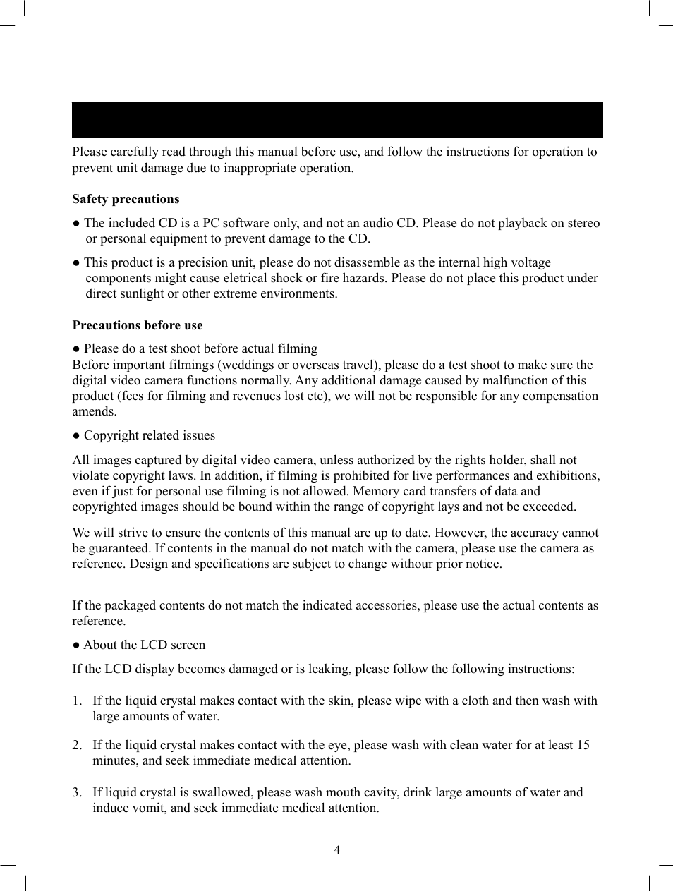 Precautions | DXG Technology DXG-571V User Manual | Page 5 / 49