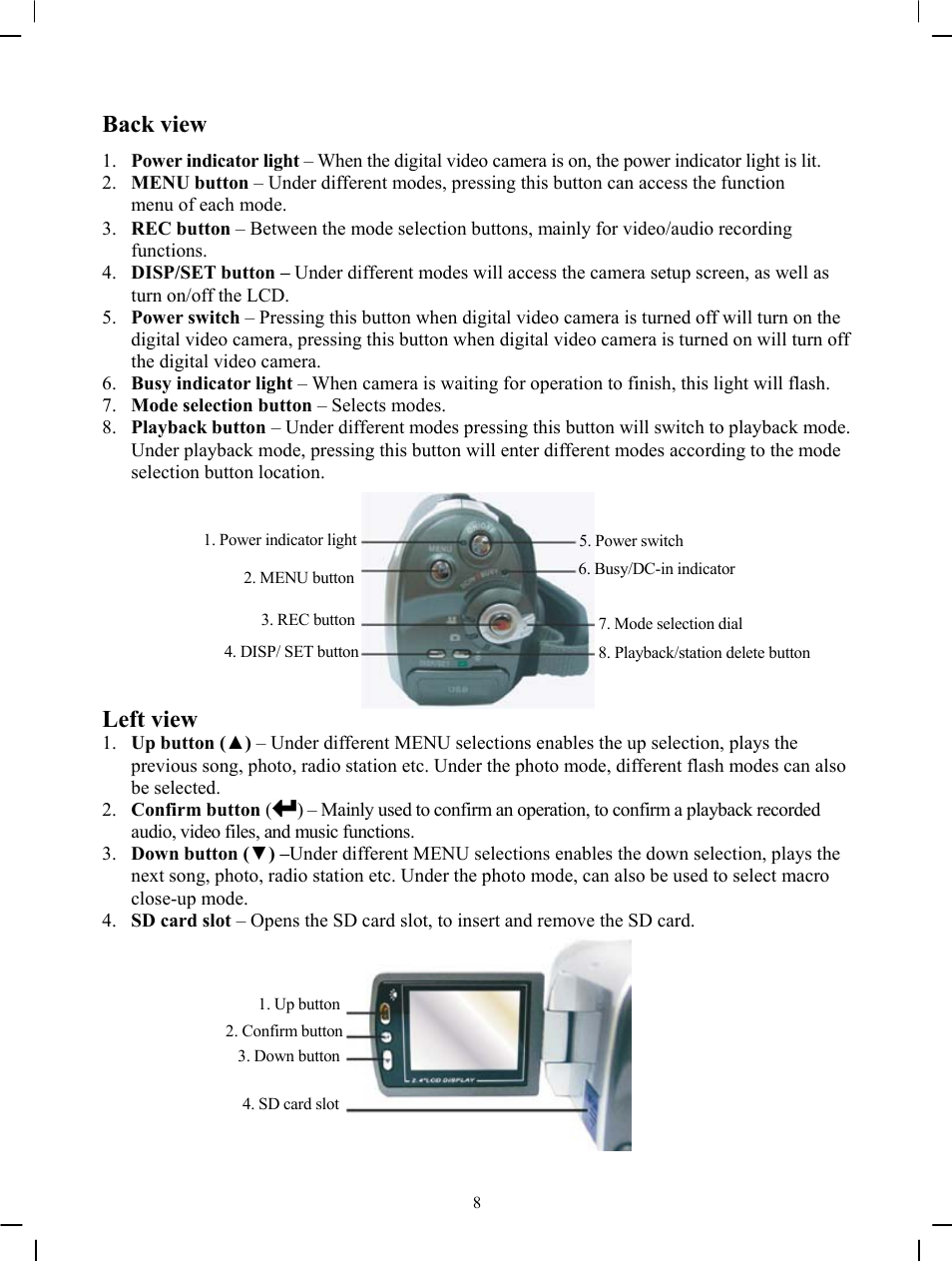 Back view, Left view | DXG Technology DXG-571V User Manual | Page 9 / 49