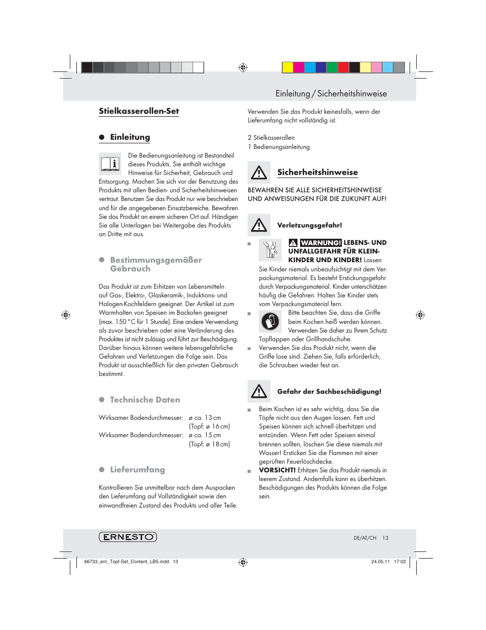 Einleitung / sicherheitshinweise | Ernesto Z29058 User Manual | Page 11 / 13