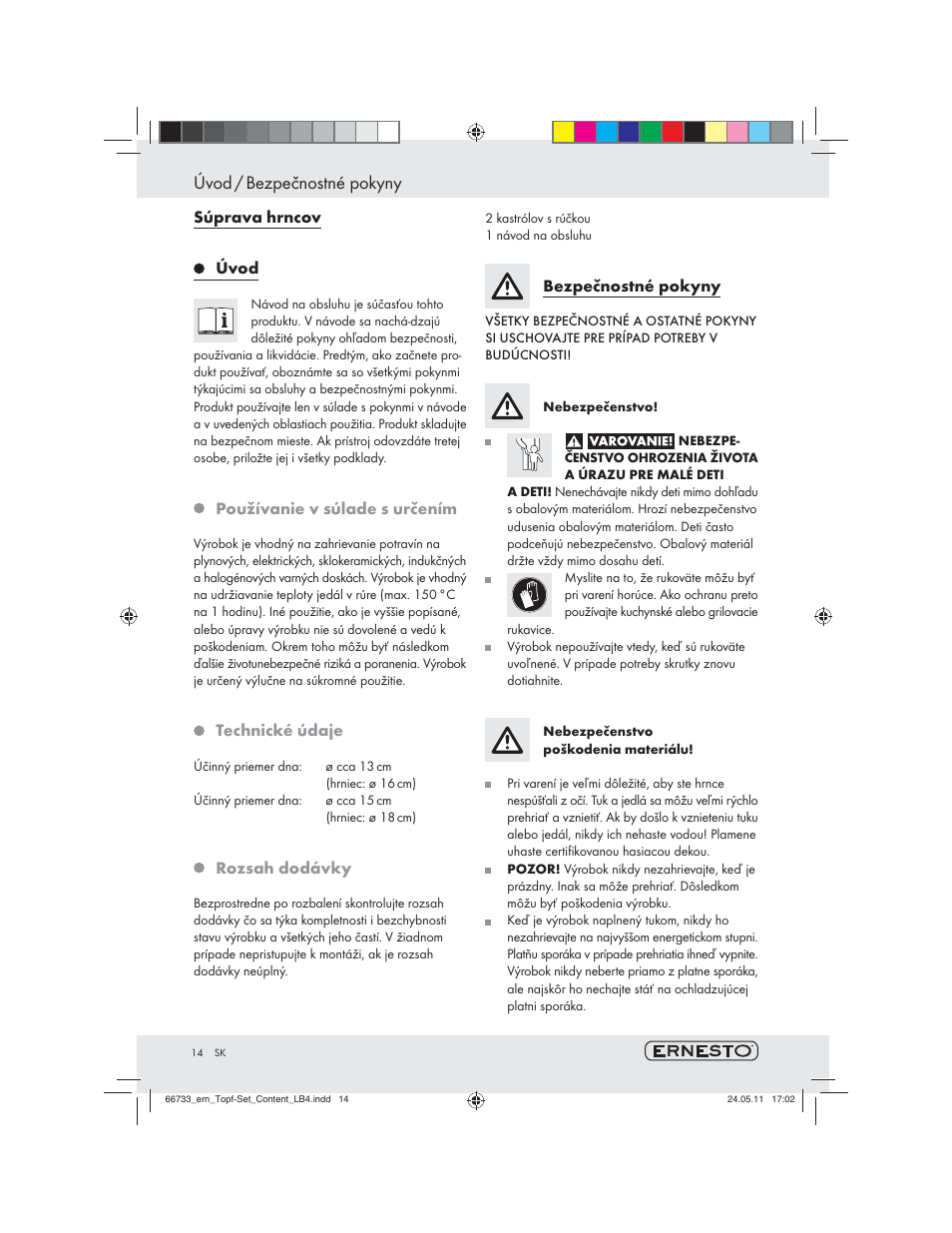 Úvod / bezpečnostné pokyny | Ernesto Z29058 User Manual | Page 12 / 16