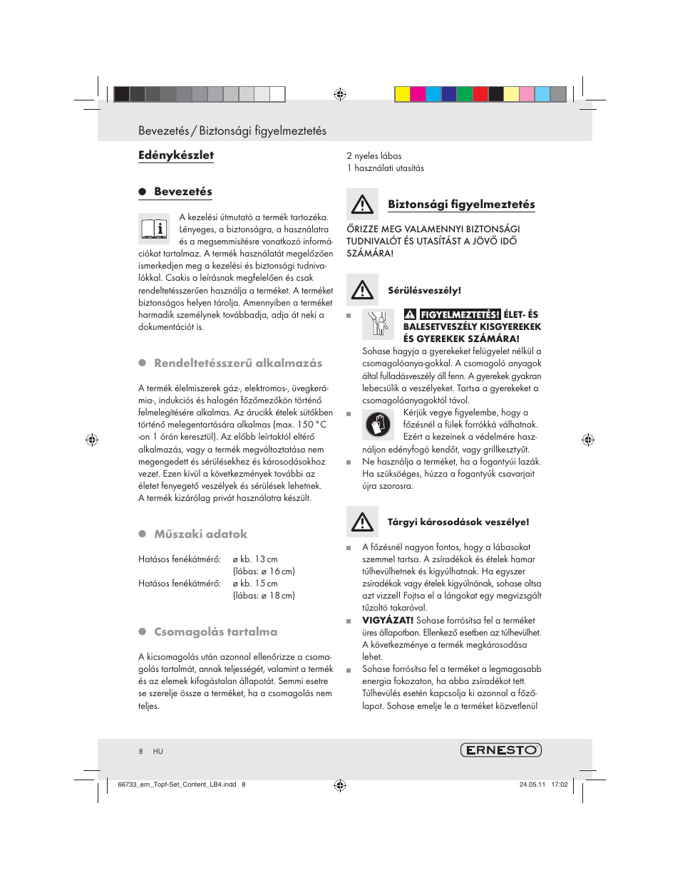 Bevezetés / biztonsági figyelmeztetés | Ernesto Z29058 User Manual | Page 6 / 16