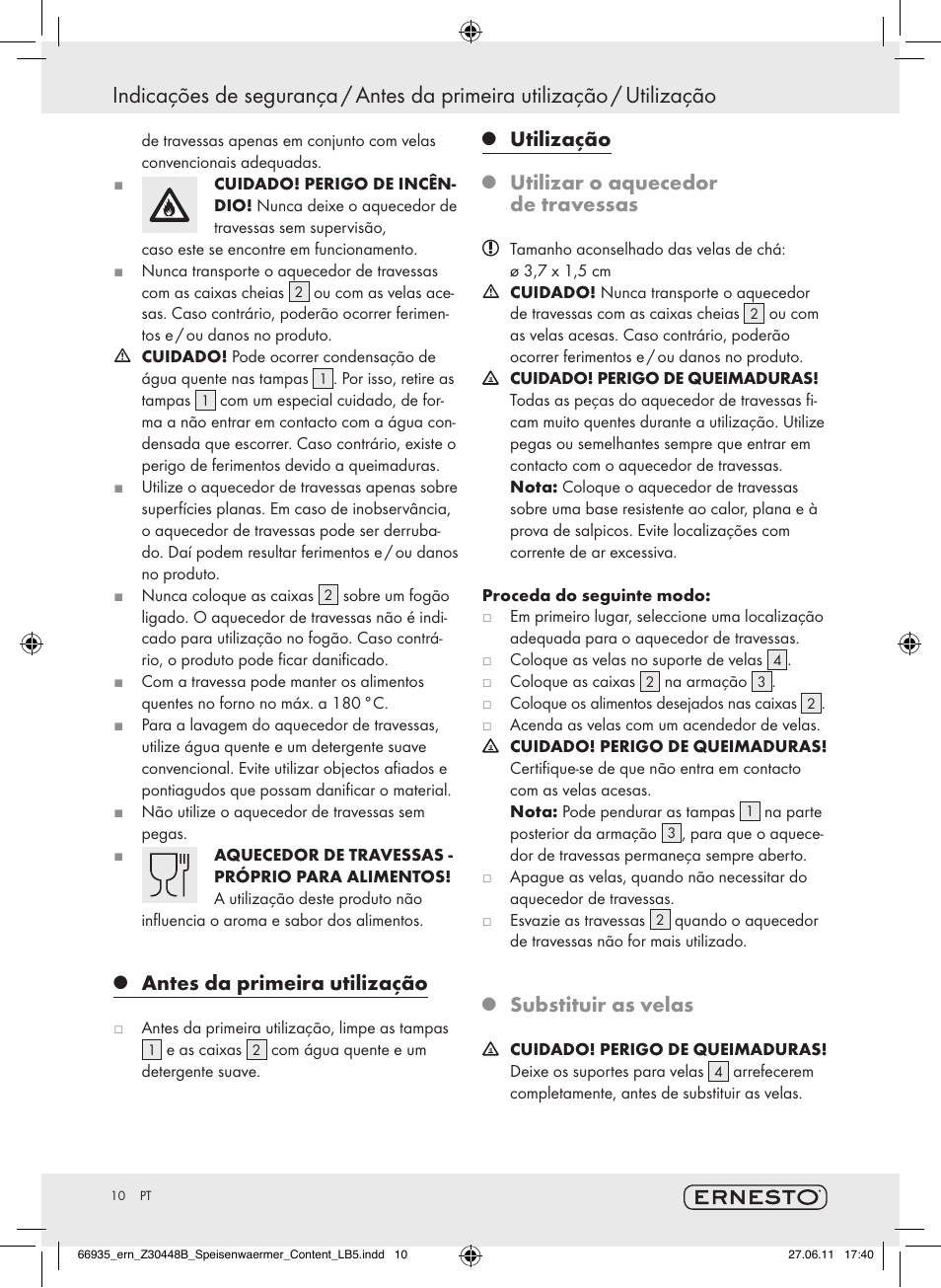 Antes da primeira utilização, Utilização, Utilizar o aquecedor de travessas | Substituir as velas | Ernesto Z30448B User Manual | Page 8 / 15