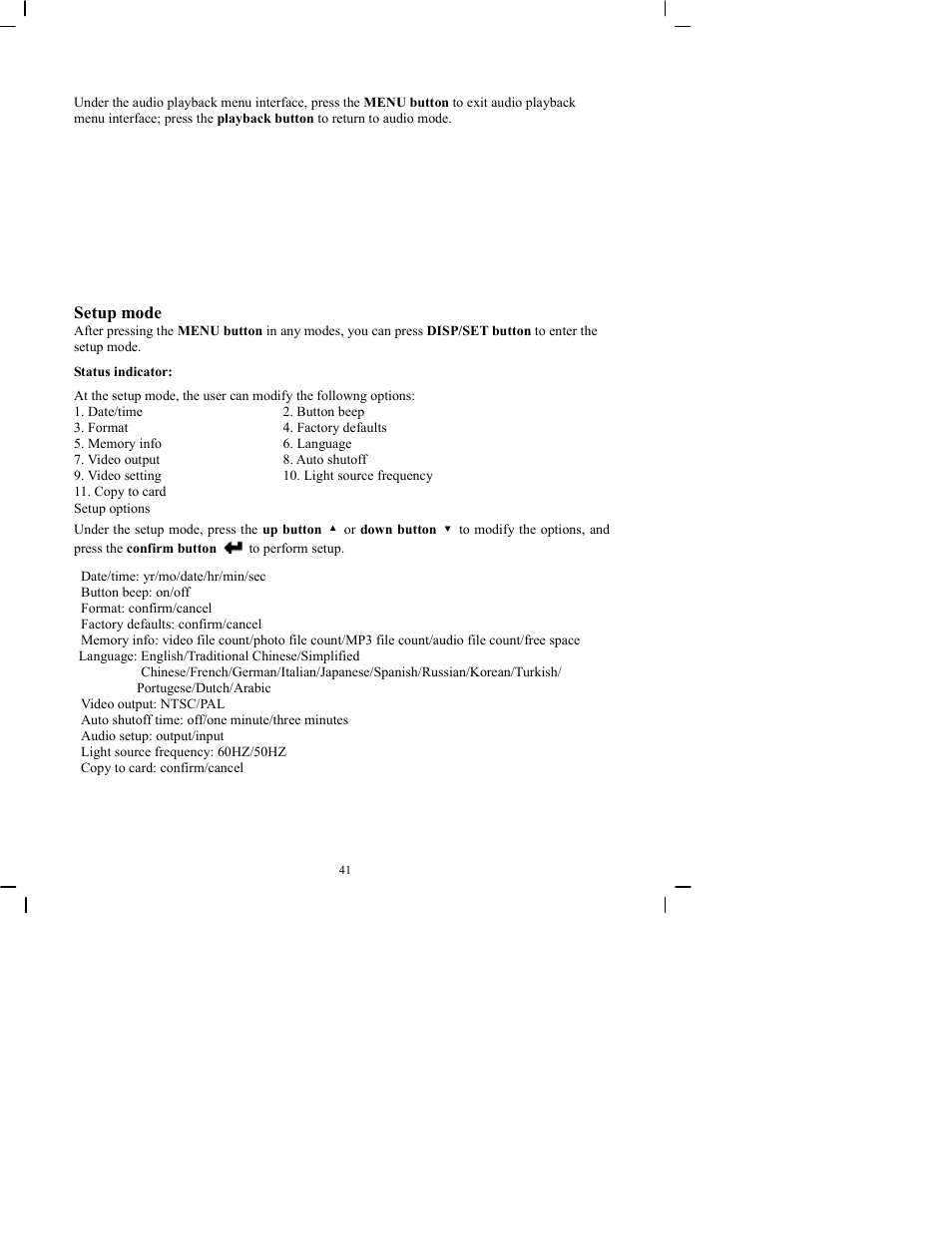 Setup mode | DXG Technology DXG-505V User Manual | Page 42 / 60