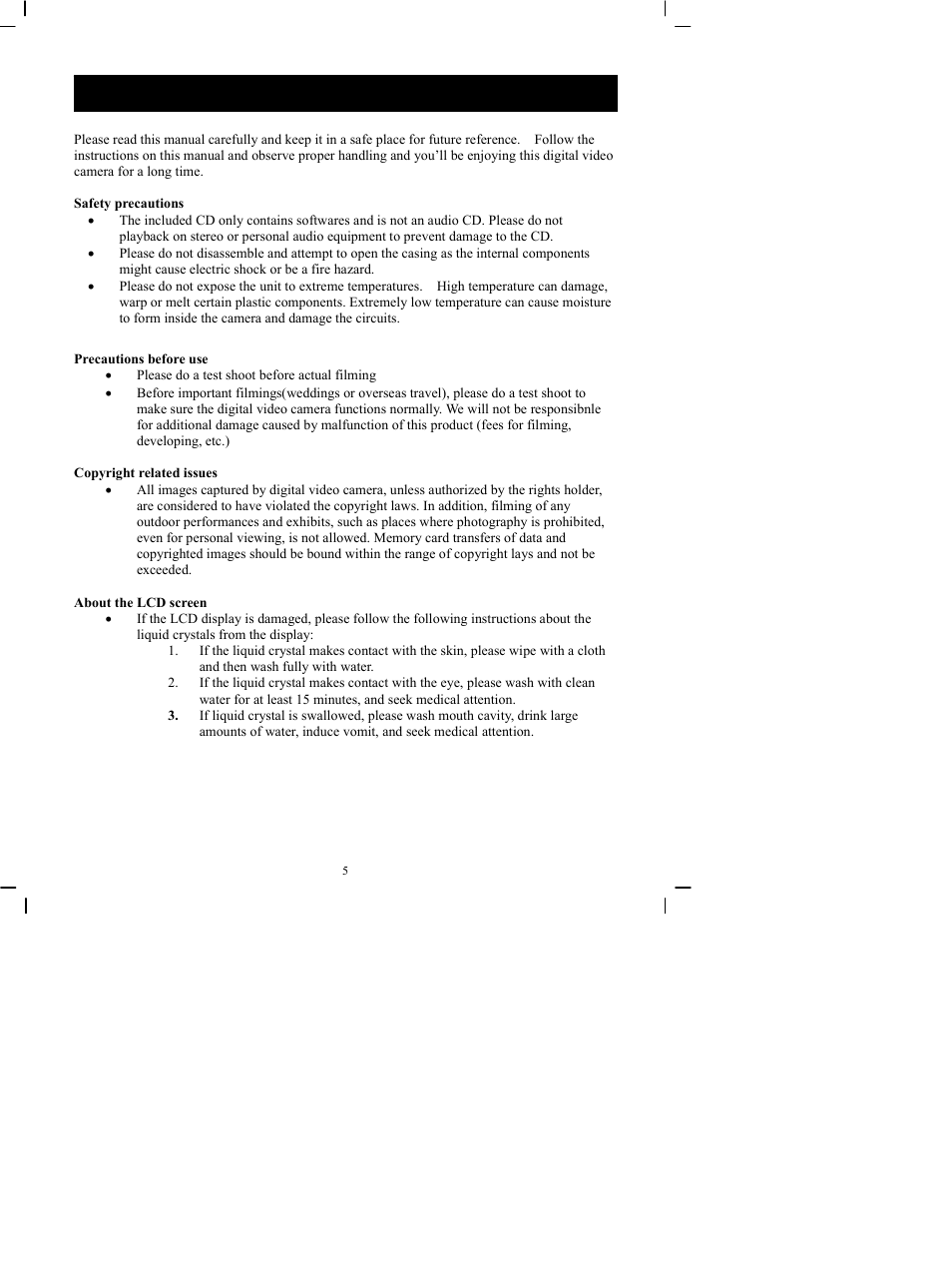 Precautions | DXG Technology DXG-505V User Manual | Page 6 / 60
