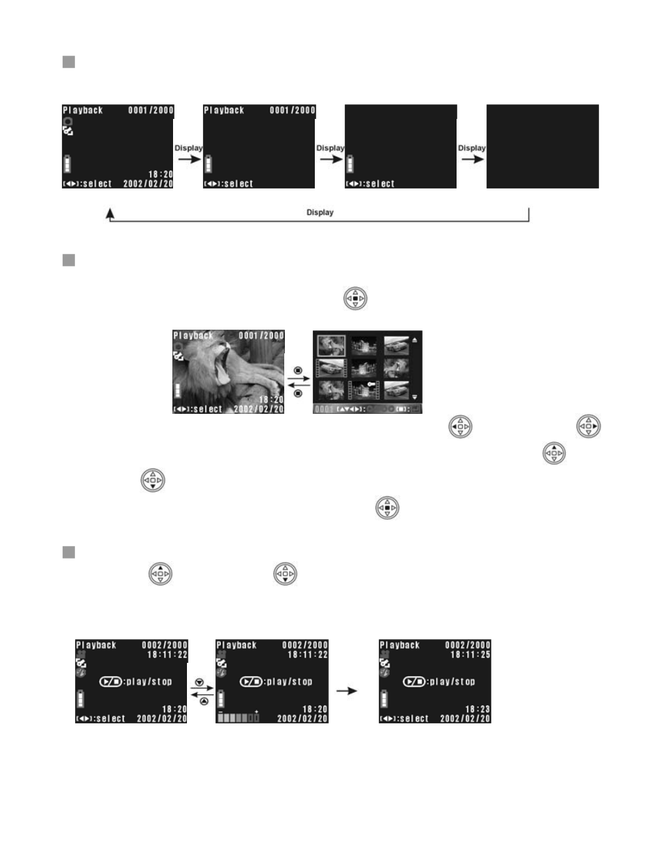 Lcd display toggle, Thumbnail display, Adjusting volume | DXG Technology DXG-301V User Manual | Page 37 / 54