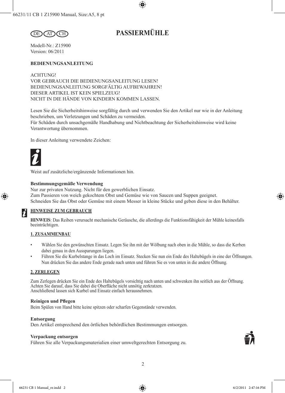 Passiermühle | Ernesto Z15900 User Manual | Page 3 / 7