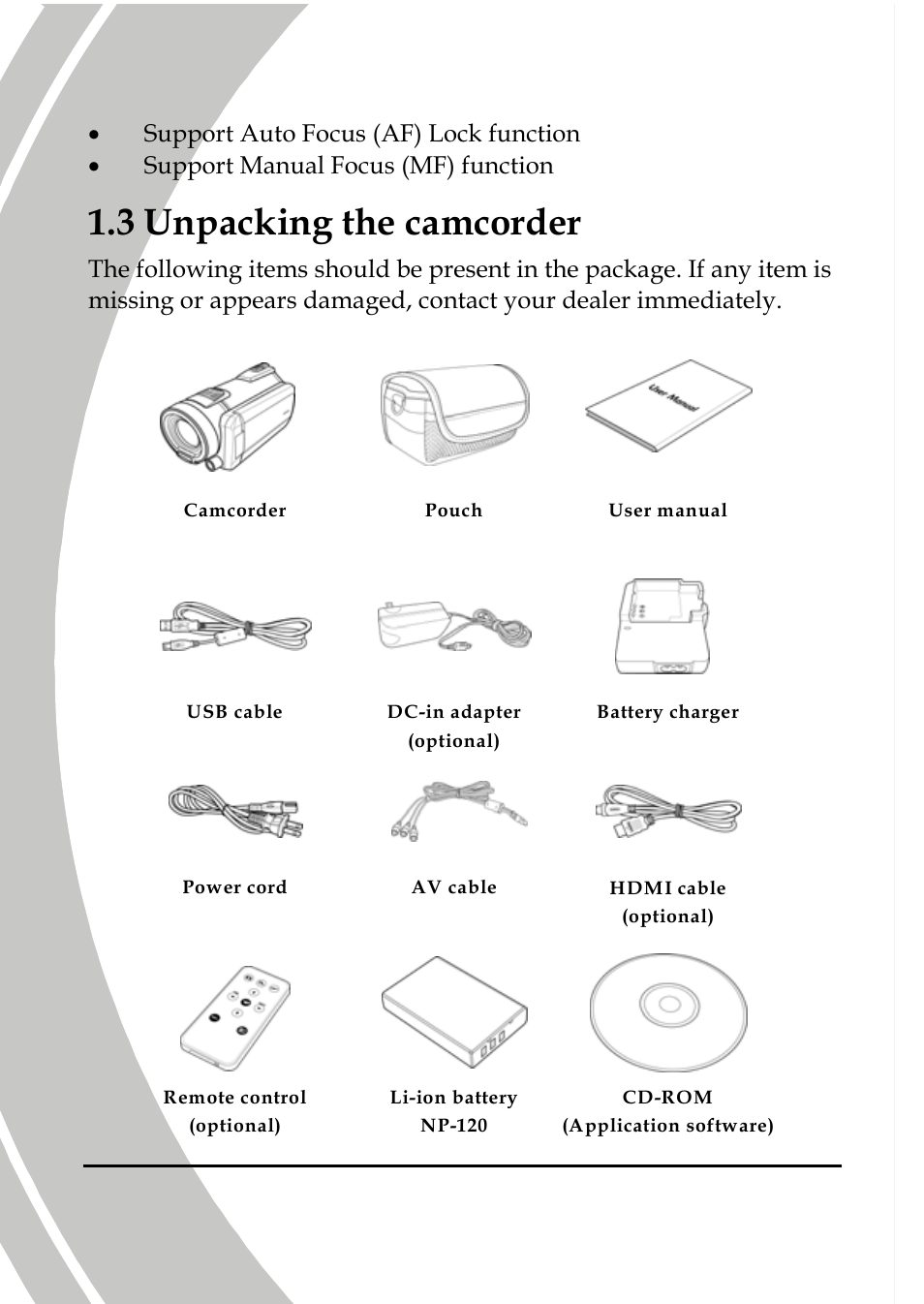 Unpacking the camcorder, 3 unpacking the camcorder | DXG Technology DXG-A85V HD User Manual | Page 12 / 78