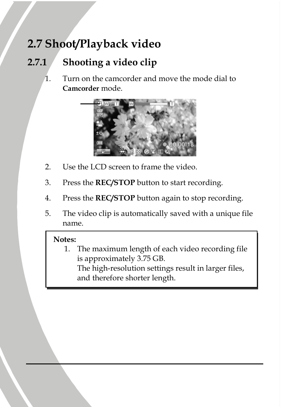 Shoot/playback video, Shooting a video clip, 7 shoot/playback video | 1 shooting a video clip | DXG Technology DXG-A85V HD User Manual | Page 28 / 78