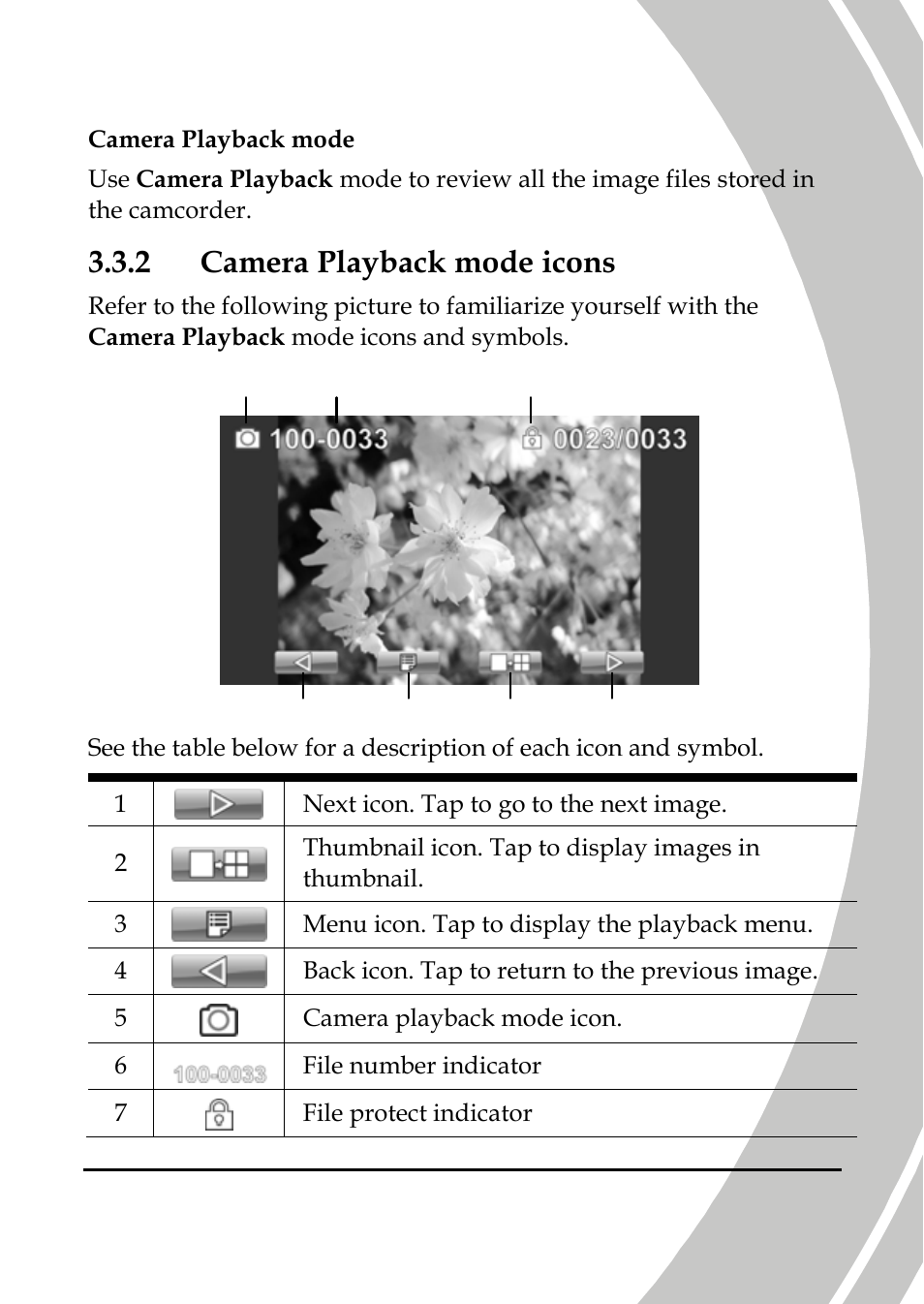 Camera playback mode icons, 2 camera playback mode icons | DXG Technology DXG-A85V HD User Manual | Page 43 / 78
