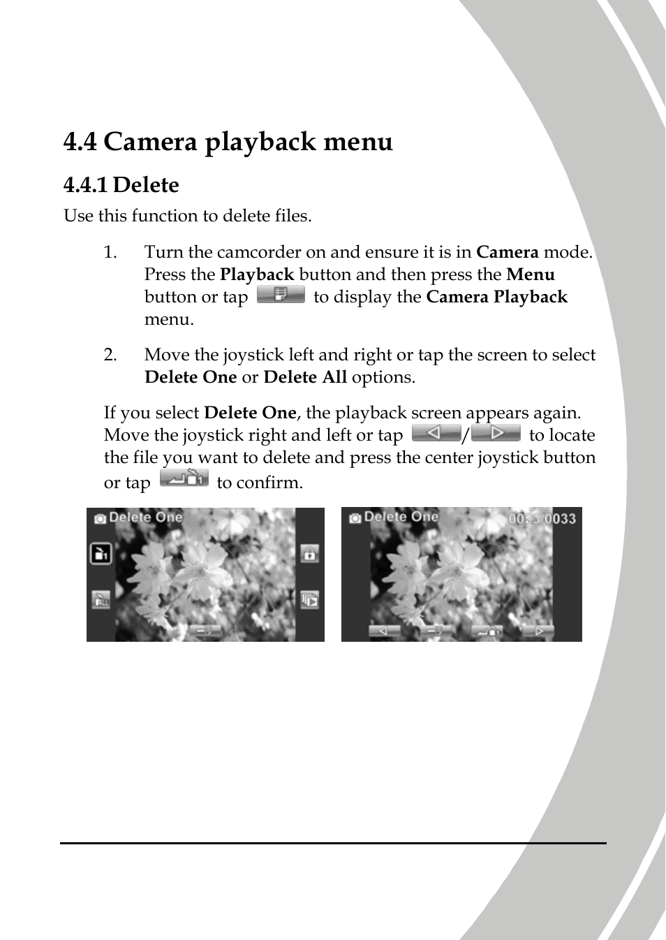 Camera playback menu, Delete, 4 camera playback menu | 1 delete | DXG Technology DXG-A85V HD User Manual | Page 61 / 78