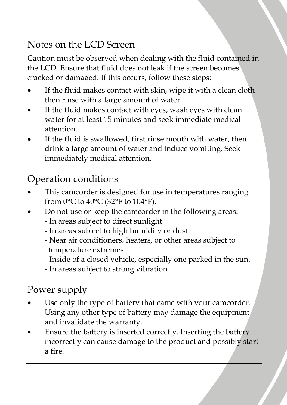 Operation conditions, Power supply | DXG Technology DXG-A85V HD User Manual | Page 9 / 78