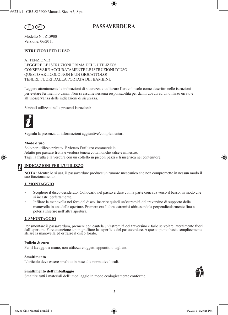 Passaverdura | Ernesto Z15900 User Manual | Page 4 / 8
