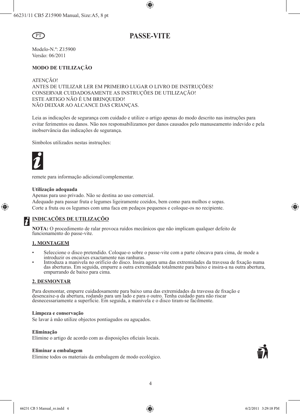 Passe-vite | Ernesto Z15900 User Manual | Page 5 / 8