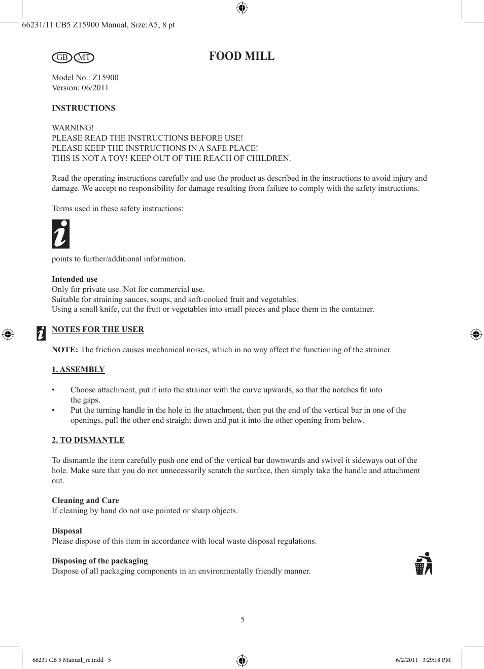 Food mill | Ernesto Z15900 User Manual | Page 6 / 8