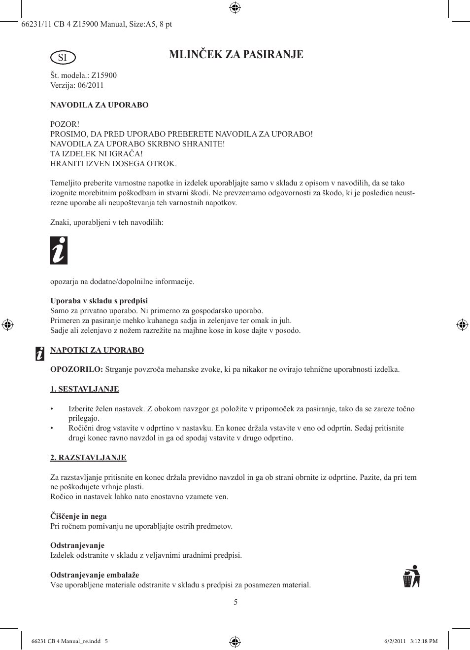 Mlinček za pasiranje | Ernesto Z15900 User Manual | Page 6 / 10